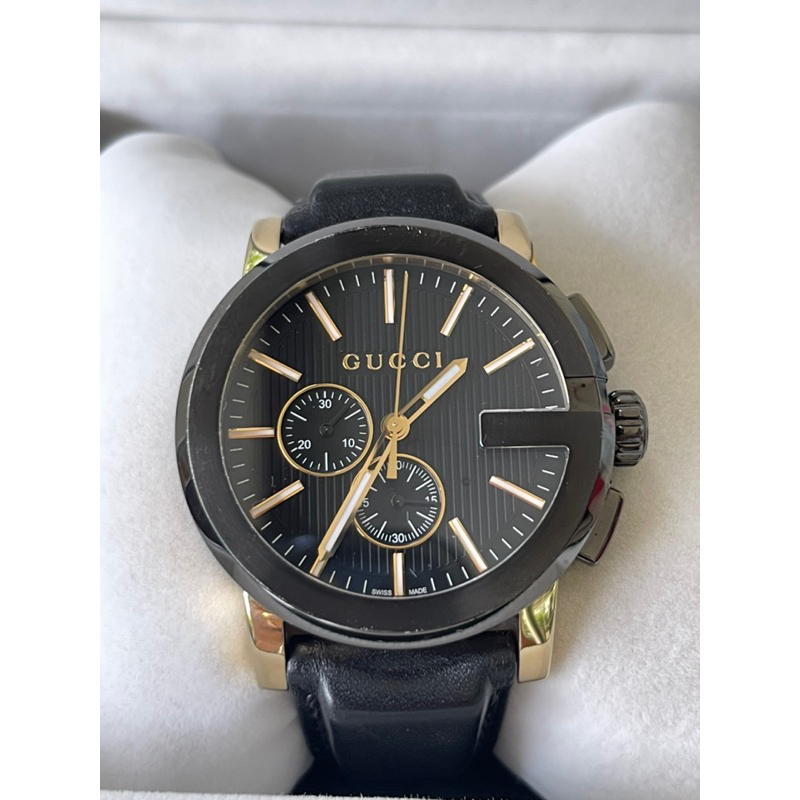 GUCCI G-Chrono XL Black Dial Leather Strap Men's Watch YA101203