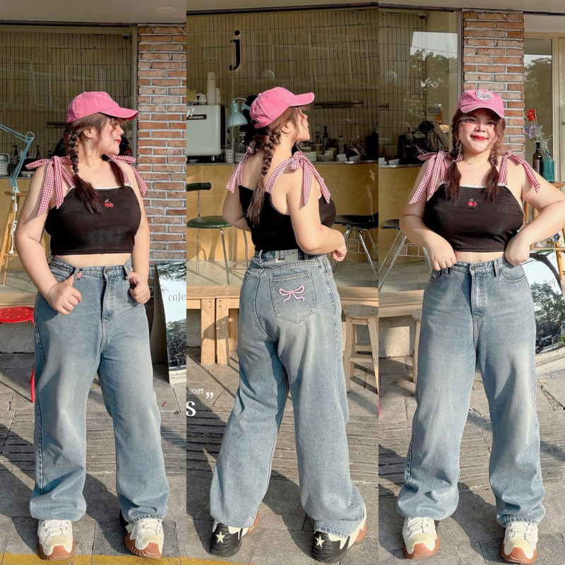 BOW Jeans กางเกงยีนส์สาวอวบ เอว34-46นิ้ว plussize งานป้ายLindaa plus+ กางเกงยีนส์ขากระบอกเล็ก กางเกงยีนส์ไซซ์ใหญ่
