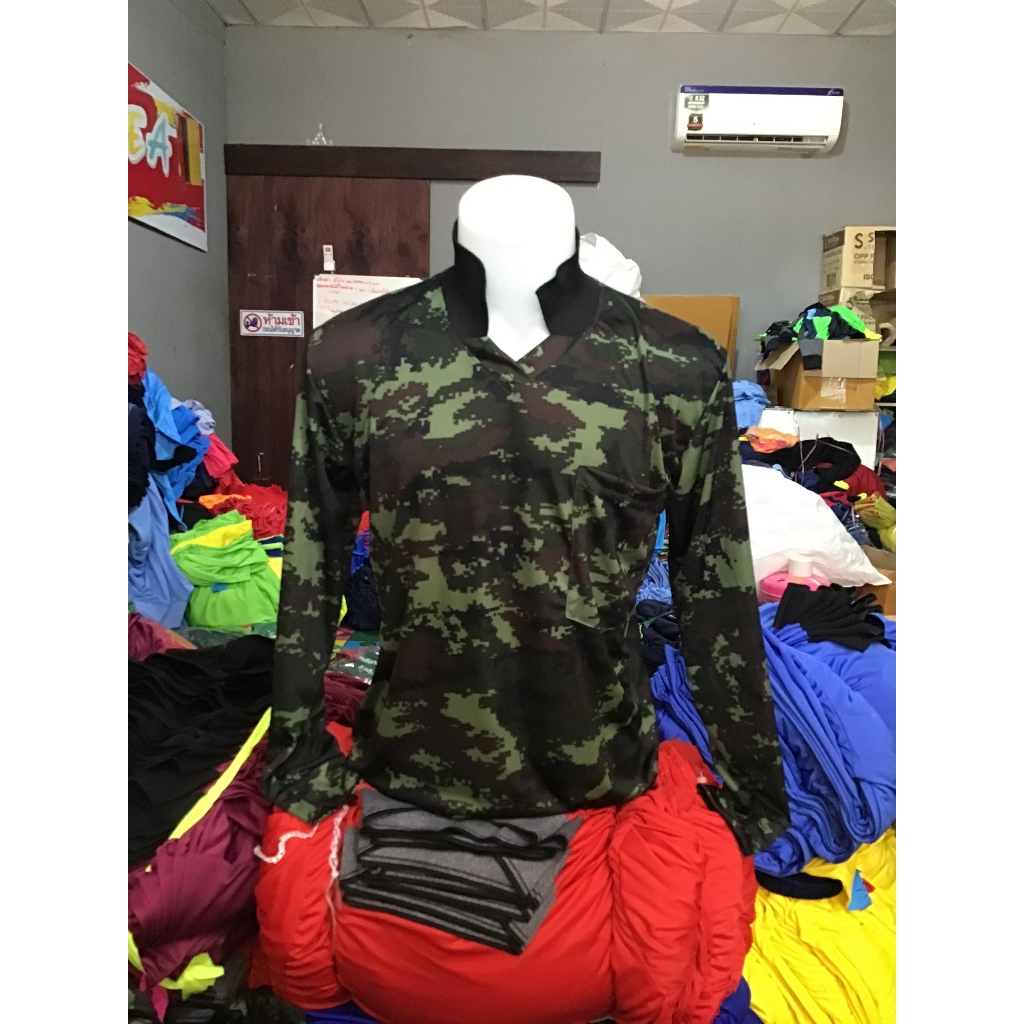 เสื้อลายพราง คอกลม และ ลายพรางคอวีมีปก ขนาดฟรีไซส์