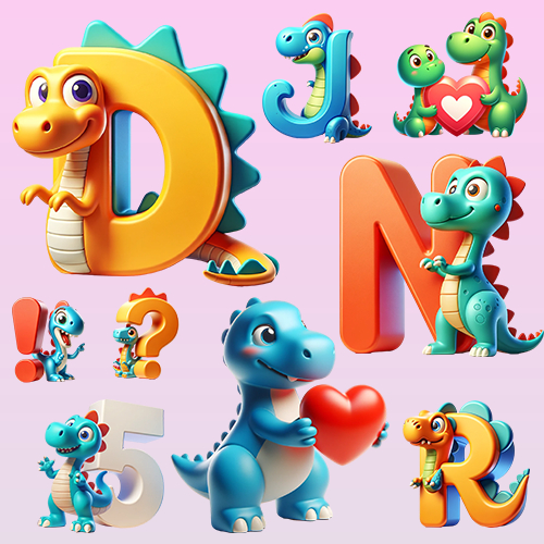 ตัวรีดติดเสื้ออักษร   A - Z และตัวเลข  F.42 ฟ้อนต์ Dinosaurไดโนเสาร์ รีดง่ายรีดติดทุกเนื้อผ้า