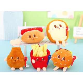 🔥🍗🍔🥤พร้อมส่ง🍗🍔🥤🔥พวงกุญแจ จี้ตุ๊กตาแฮมเบอร์เกอร์ เฟรนช์ฟรายส์ โทสต์ ชิคเก้นแบบนิ่ม สำหรับเป็นของขวัญ ของชำร่วย
