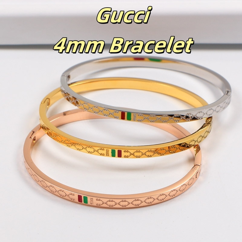 Gucci กําไลทอง พร้อมส่ง กําไลข้อมือ ลายโลโก้ G G สีโรสโกลด์ สีแดง และสีเขียว 4mm 17cm