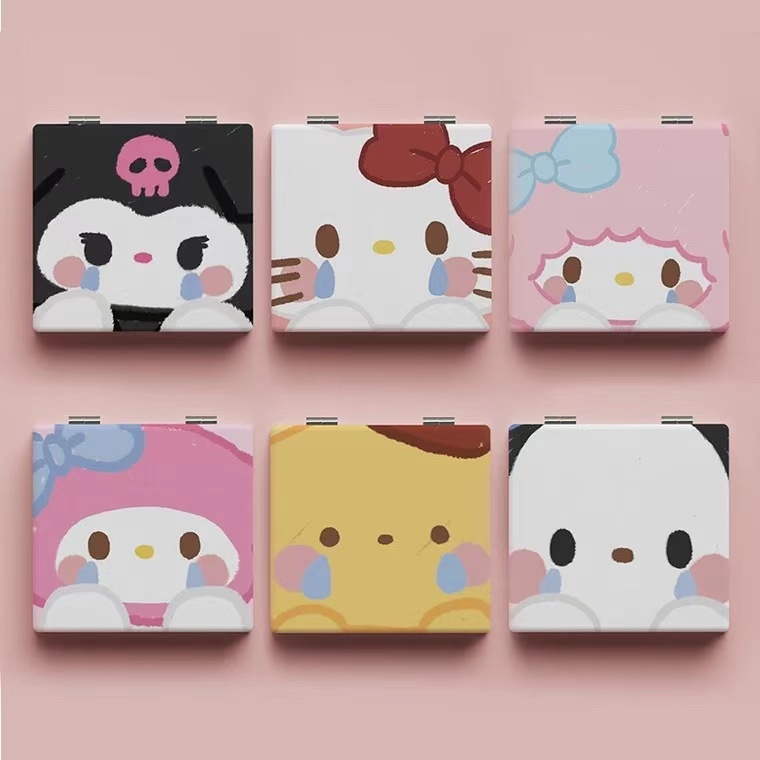 พร้อมส่ง Kawaii Sanrio กระจกแต่งหน้า แบบพกพา การ์ตูนน่ารัก กระจกพับได้