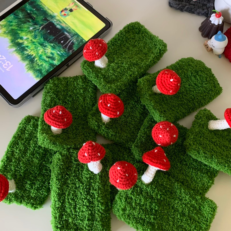 .png | grass & mushroom coaster ที่รองไหมพรมสีเขียวและเห็ด