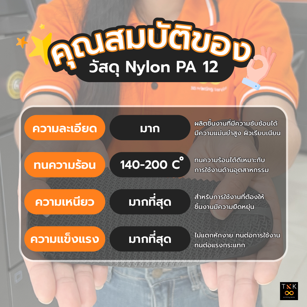 บริการพิมพ์ 3 มิติ วัสดุ Nylon PA 12 ด้วยเทคโนโลยี MJF (Multi Jet Fusion) by tkk3d