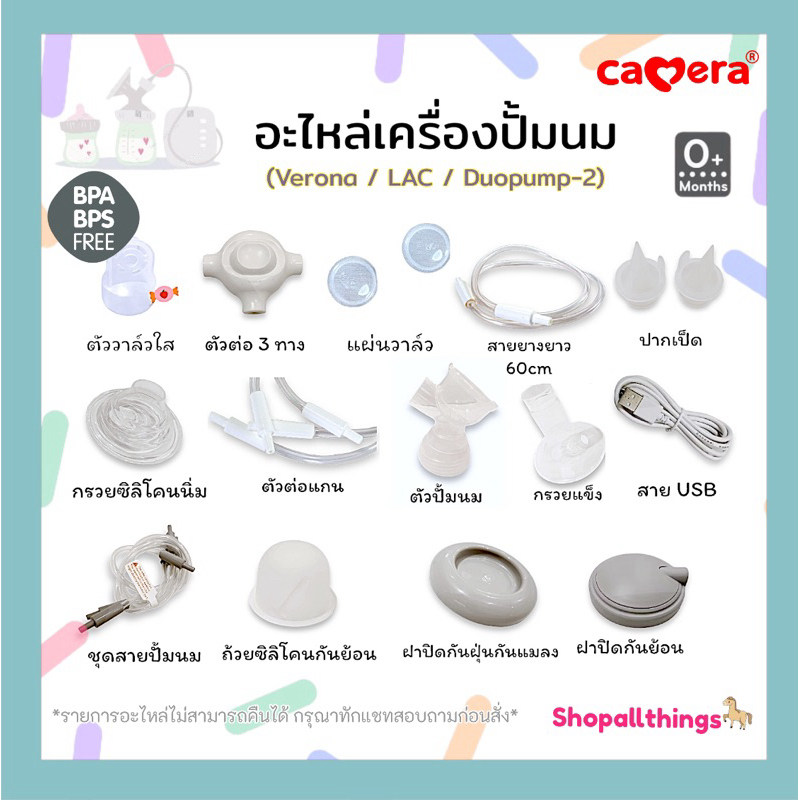 Camera ชุดรวมอะไหล่เครื่องปั๊มนม ใช้ได้กับรุ่น c-ww-5360 (duopump) , c-ww5500(VERONA), c-ww8000 (LAC
