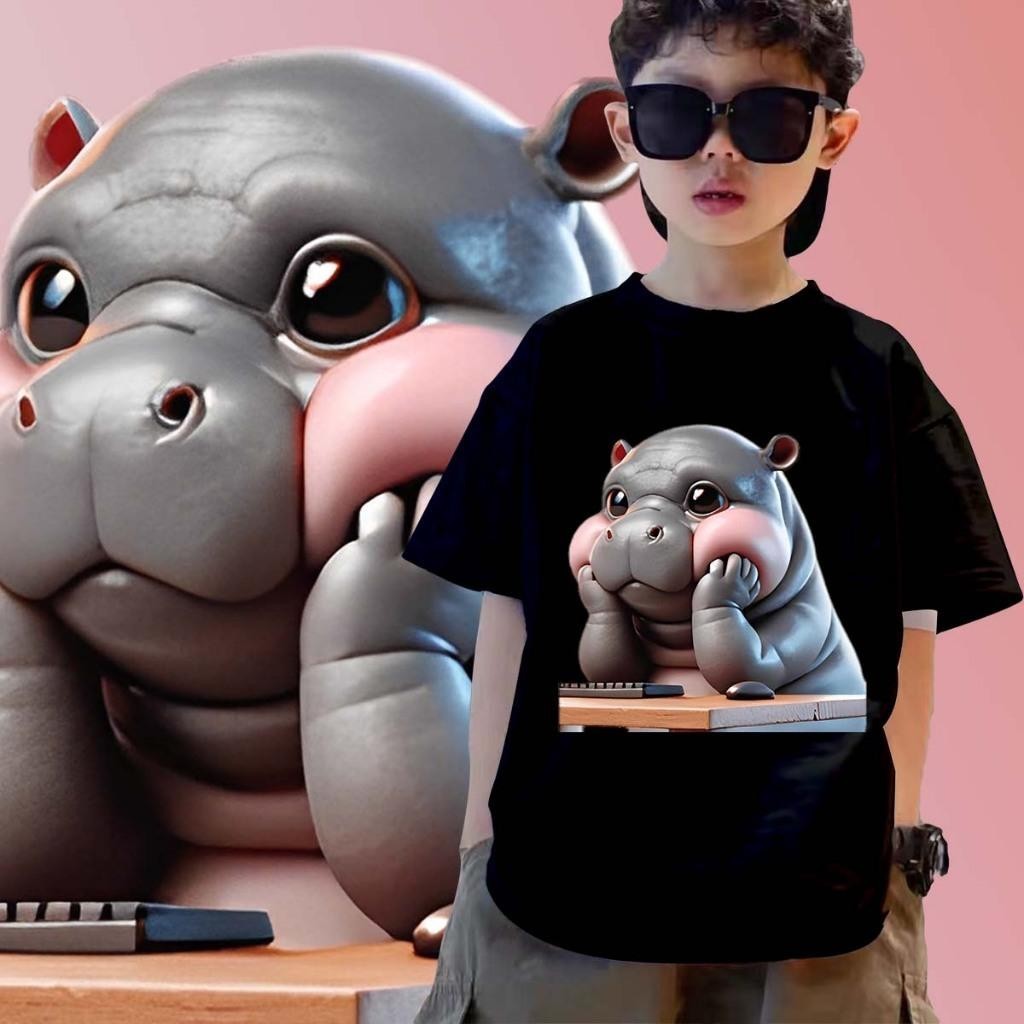 (จัดส่งตลอด 24 ชั่วโมง)เสื้อยืดเด็ก Moodeng hippo หมูเด้ง เสื้อลายฮิปโปน่ารัก ฮิปโป แคระ หมู เด้ง Kids T-shirt ผ้า