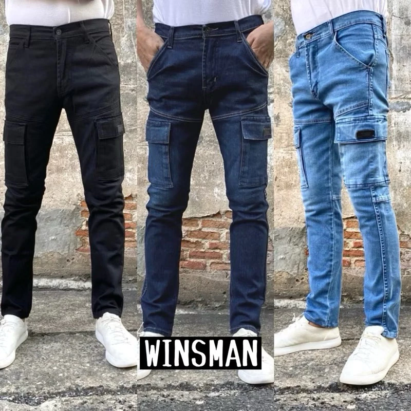 กางเกงยีนส์ ขายาวคาร์โก้ผ้ายืด ทรงขาเล็ก WINSMAN เอว28-36 ราคาถูก