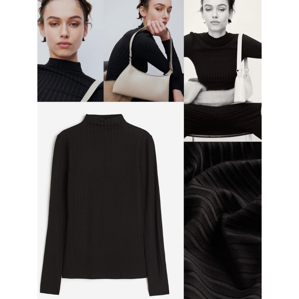HM Ribbet top med turtleneck เสื้อยืดแขนยาวคอปีน เนื้อผ้าโพลี่เอสเตอร์ ผ้าเนื้อนิ่ม ผ้ายืดหยุ่นได้เยอะ