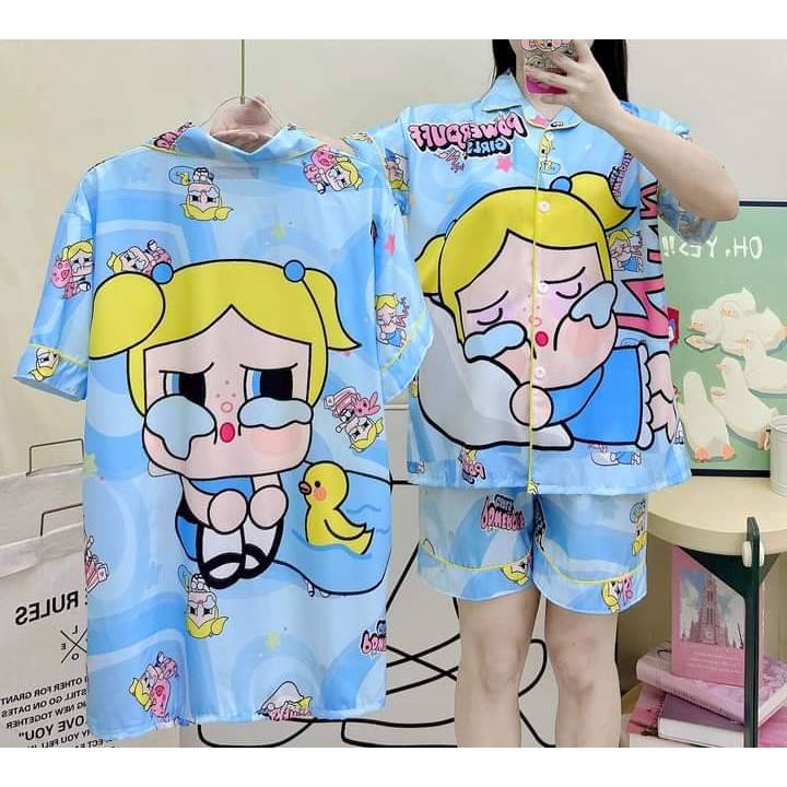 พร้อมส่ง ชุดนอน ผ้าไหมอิตาลี เสื้อแขนสั้น+กางเกงขาสั้น ลายการ์ตูน 3XL