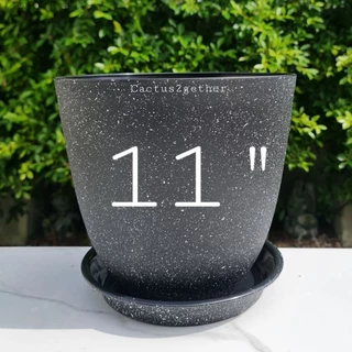 กระถางพลาสติก"ลายหิน"พร้อมจานรองขนาดกว้าง9.5"และ11"