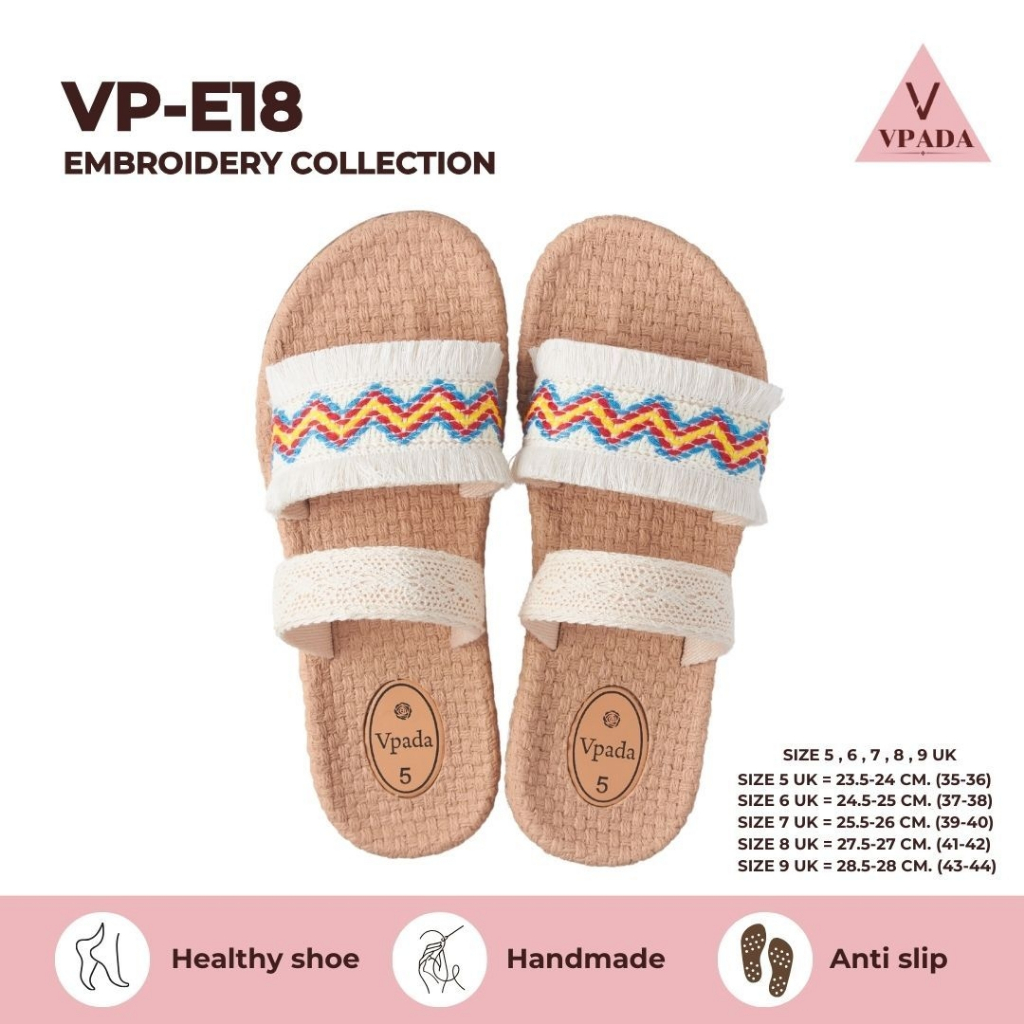 Vpada_sandals_VP-E18 Embroidery Collection รองเท้าแตะชายหาดแบน รองเท้าแตะแฟชั่น