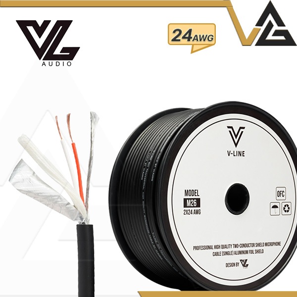 V-LINE M26 สายสัญญาณ สเตอริโอ 24AWG เครื่องเสียง ไมโครโฟน ทองแดงOFC VLAudio Stereo Cable Microphone