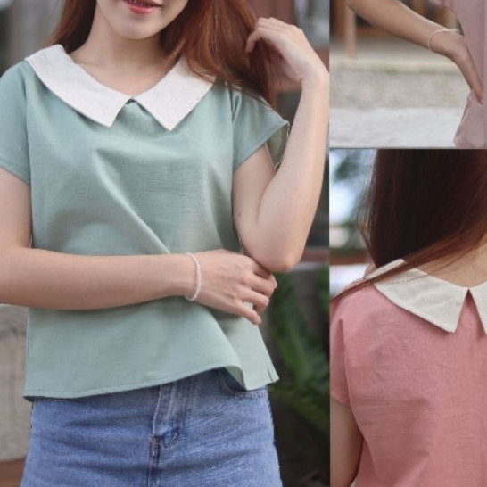 (สินค้าพร้อมส่ง) ขนาด36 38 40 เสื้อผ้าฝ้ายคอปก สีพาสเทล มินิมอล พื้นเมือง ถ่ายจากเชียงใหม่.. มีบริการเก็บปลายทาง