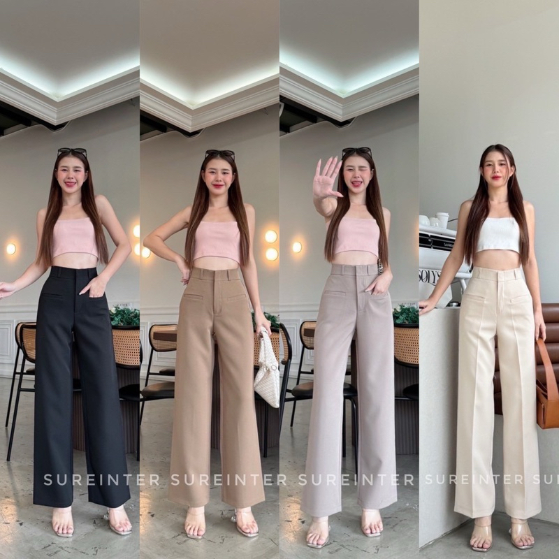 กางเกงเอวสูงขากระบอกกลางผ้าไมโครแต่งกระเป๋าเจาะเก็บทรงสวยS-XL♾️