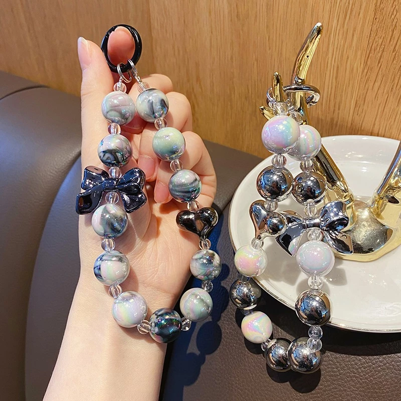 ห่วงโซ่โทรศัพท์โบว์สีเงิน โซ่ห้อยโทรศัพท์มือถือ โซ่แขวนอเนกประสงค์ เคสโทรศัพท์มือถือ จี้สากล-CY
