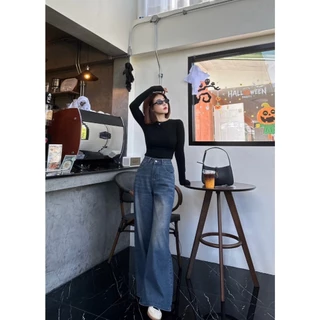 V14 กางเกงยีนส์กระบอกใหญ่ สีสนิมเข้ม Baggy Jeans ผ้ายีนส์ ไม่ยืด
