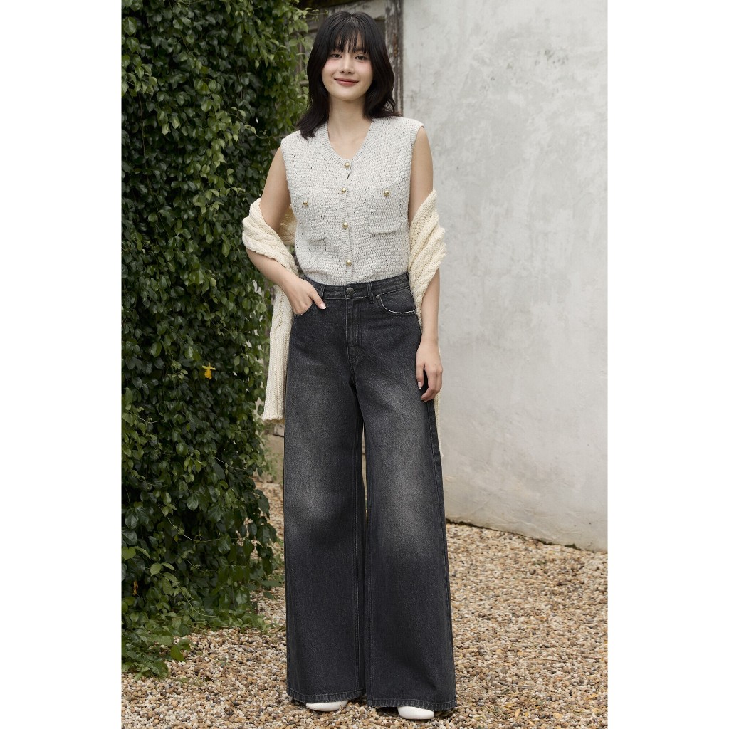 TBY Jeans กางเกงยีนส์ผู้หญิง ขาใหญ่ เอวสูง สีฟอกไบโอ (T3188)