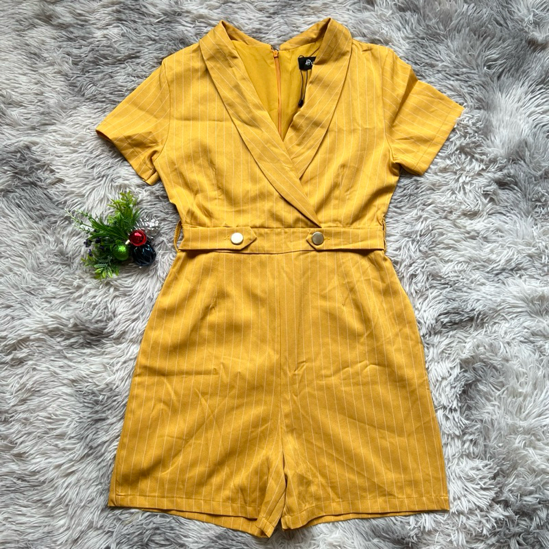 ใหม่‼️จั๊มสูท AP Style M สีเหลือง ลายริ้ว