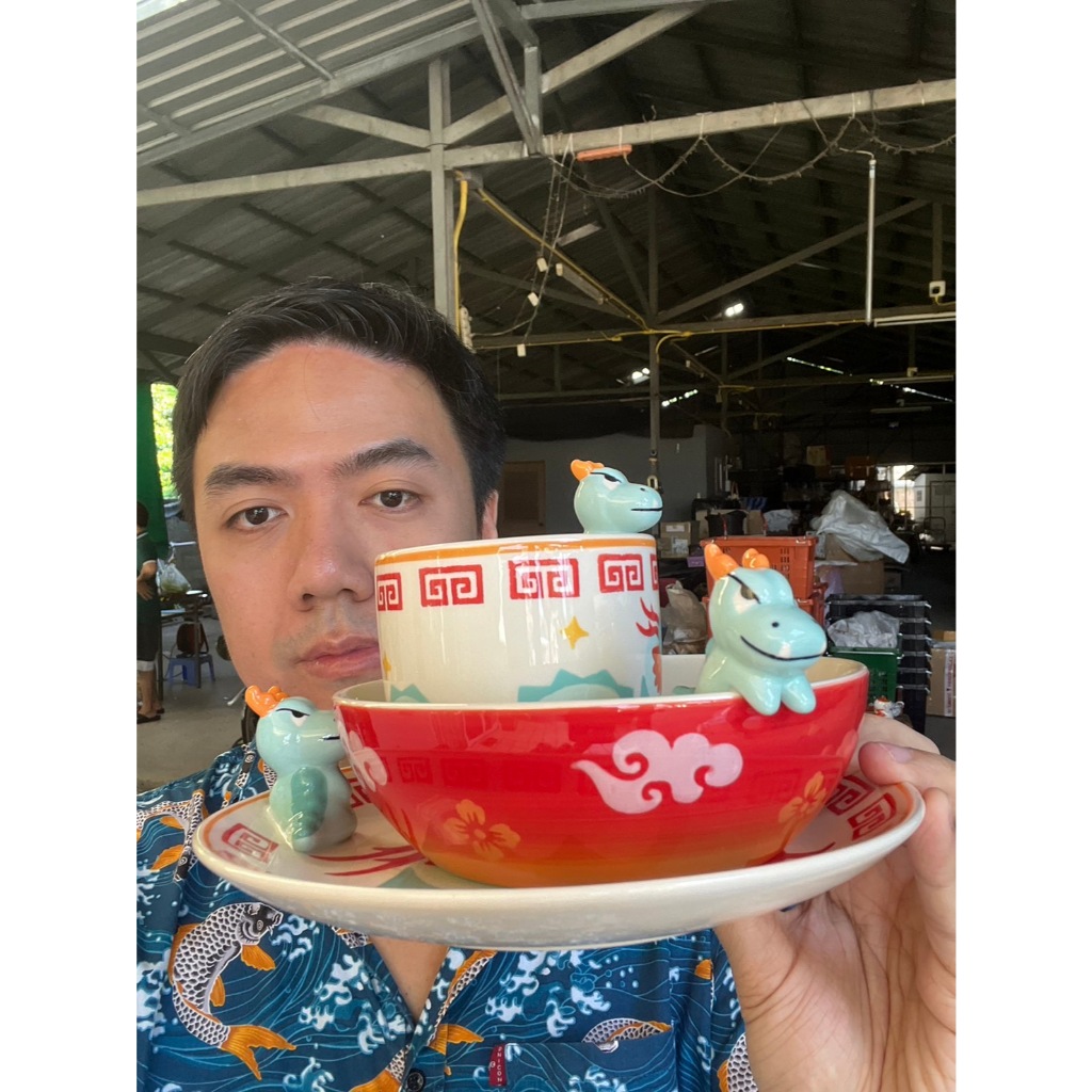 เซ็ทมังกร (ชาม6นิ้ว+จาน8นิ้ว+แก้ว3นิ้ว) เซรามิค สไตลจีน ลายมังกร ออกใบกำกับภาษีได้ รหัส 231067
