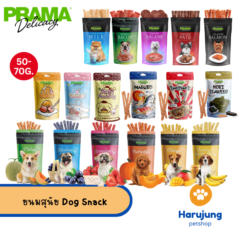 Prama พราม่า ขนมสุนัข Dog Snack ผลิตจากเนื้อไก่แท้ 50 - 70 กรัม