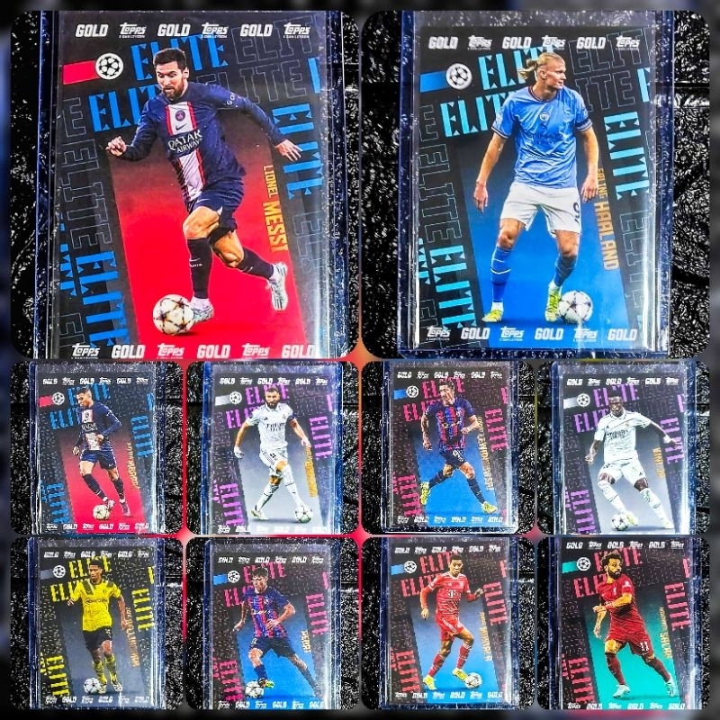 การ์ดฟุตบอล เมสซี่ Messi inserts Elite Complete set (ครบชุด 10ใบ) 2022-23 Topps Gold X Dan Leydon *ส