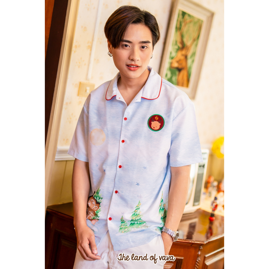 Thelandofvava VNYT1062 เสื้อเชิ้ตผู้ชาย WINTER WONDER LAND ลิขสิทธิ์แท้จาก vava