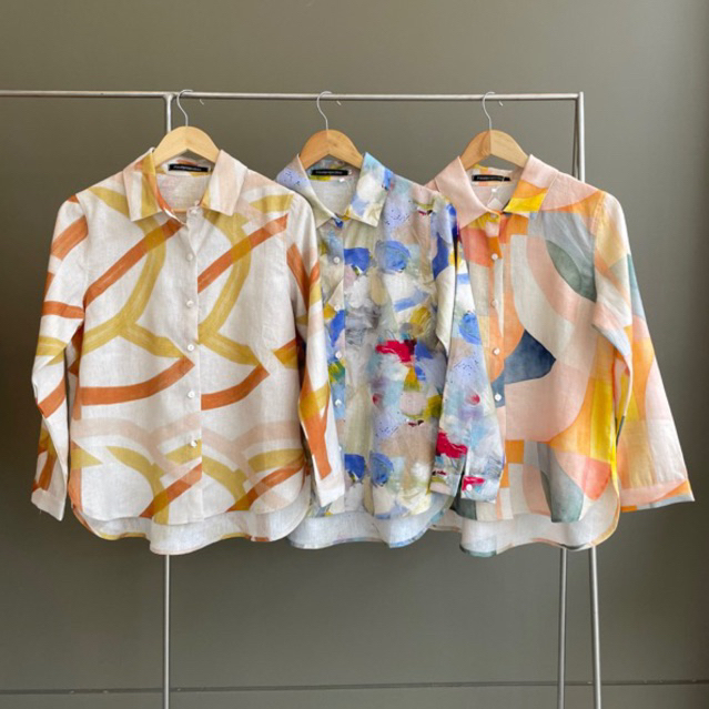 H3เสื้อเชิตผ้าลินินพิมพ์ลายใส่สวยๆสบายๆ