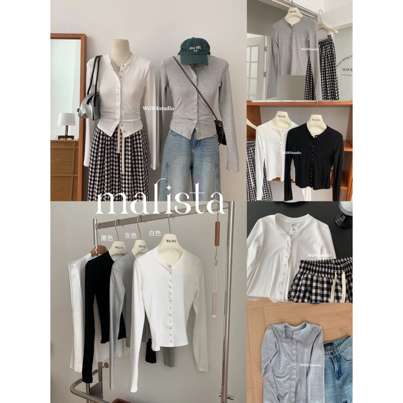 เสื้อแขนยาวดีเทลกระดุมหน้า ผ้าดีมาก ป้าย Malista