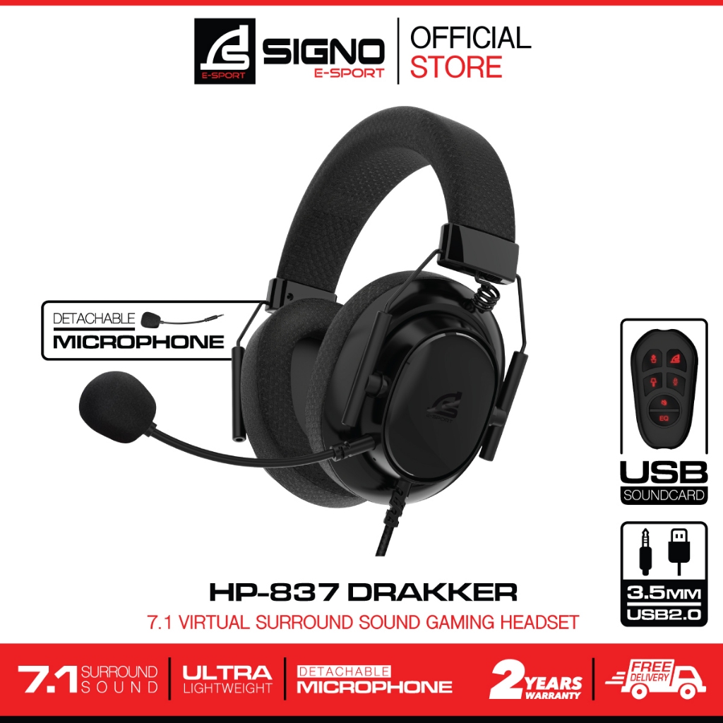 SIGNO E-Sport 7.1 Surround Sound Gaming Headphone DRAKKER รุ่น HP-837 (หูฟัง เกมส์มิ่ง)