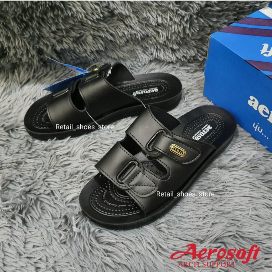 Aerosoft รองเท้าแตะผู้ชาย สีดำพื้นหนา รุ่น 4141  4142