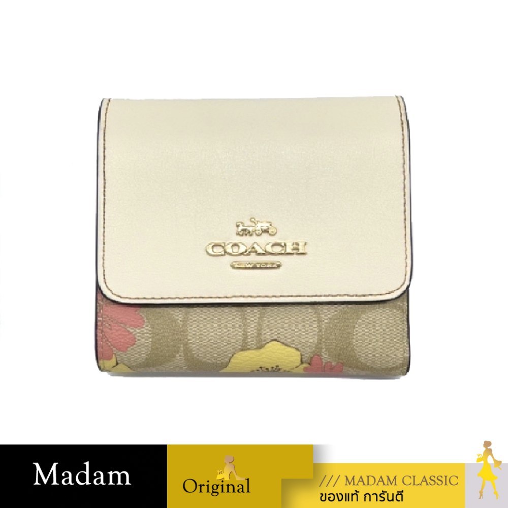 กระเป๋าสตางค์ COACH CH719I SMALL TRIFOLD WALLET IN SIGNATURE CANVAS WITH FLORAL CLUSTER PRINT (IMOT4