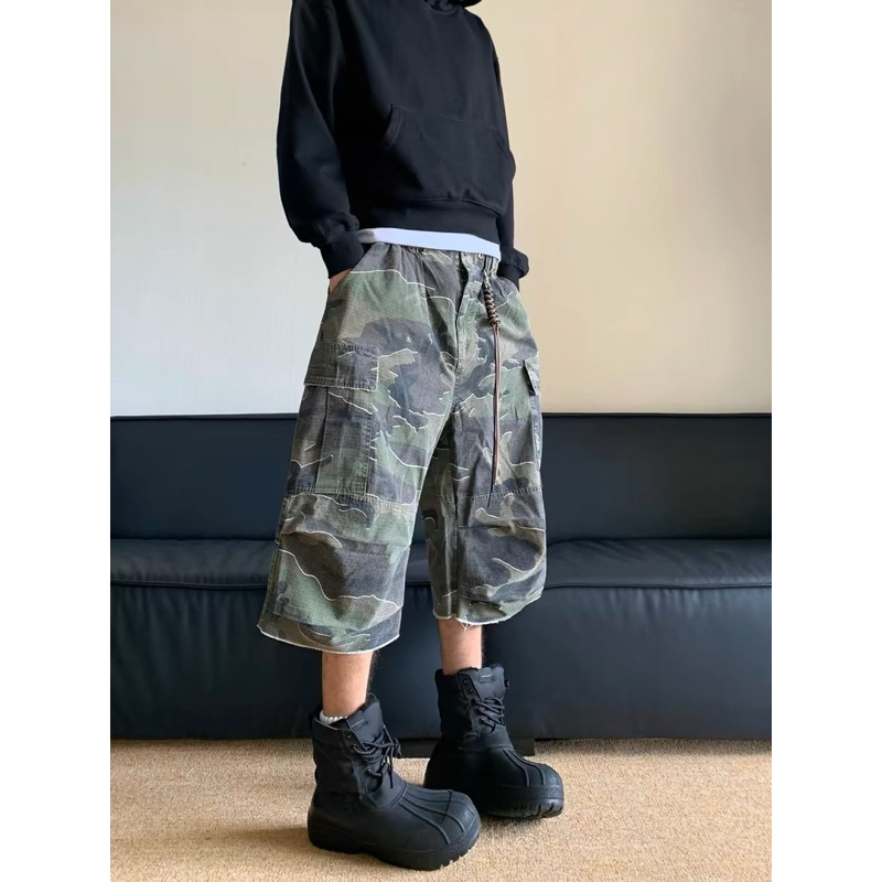 กางเกงผู้ชาย camo frayed jorts ขา 5 ส่วน