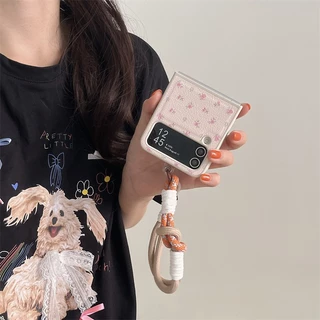 พร้อมส่งจากไทย ! เคสฟลิปหนังลายดอกไม้สุดหรู พร้อมสายคล้องมือ (2022) for Samsung Galaxy ZFlip7 Flip6 Flip5
