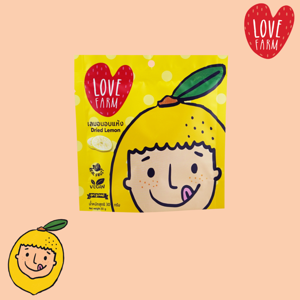 เลิฟฟาร์ม (LOVEFARM) - เลมอนอบแห้งสีทอง 30 กรัม ผลไม้อบแห้ง