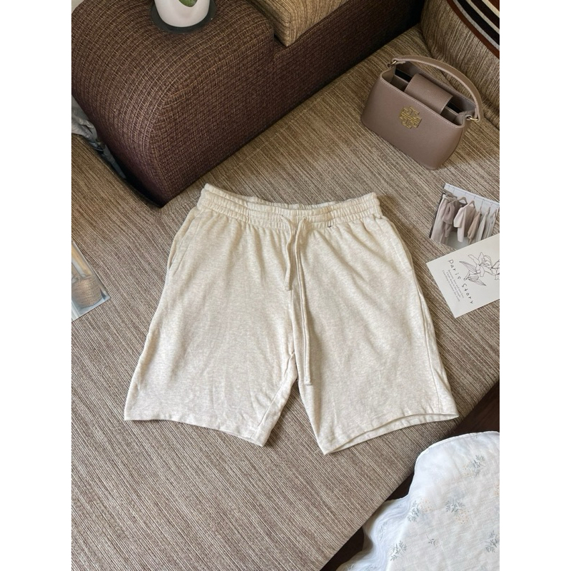 กส5300 กางเกงขาสั้นผู้ชาย ลำลอง ใส่ไปทะเลได้ สีเทาครีม ผ้าคอตตอนนุ่นๆ ใส่สบาย ใส่ไปทะเลได้ ใส่นอนได้
