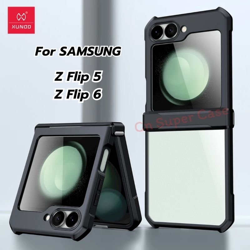 Xundd เคส Samsung Z Flip 5/Z Flip 6/Flip5/Flip6 เคสกันกระแทก คลุมบานพับ 360° ขอบยาง TPU หลังใส Crystal พร้อมส่งไทย