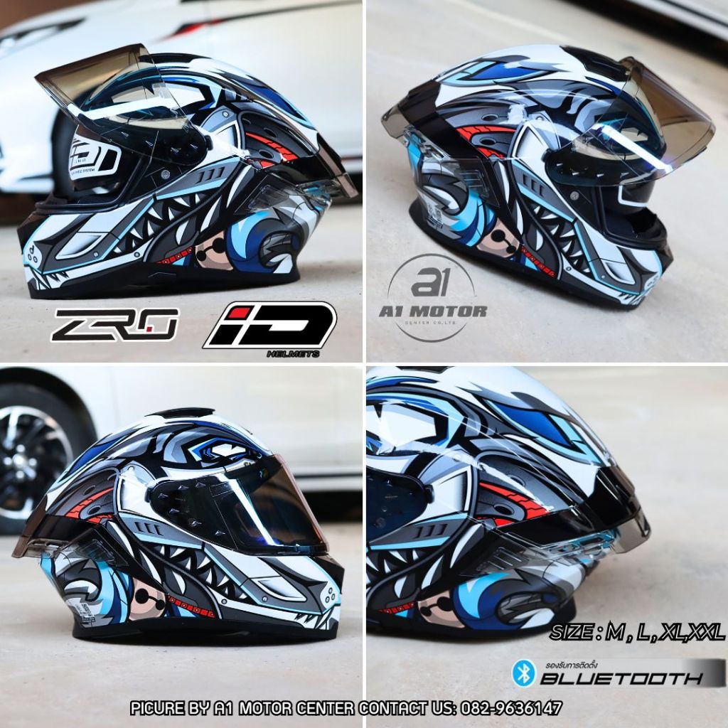 หมวกกันน็อคเต็มใบหุ้มคาง ID รุ่น ZRO แว่น 2 ชั้น แถมฟรีถุงผ้า ชิวใส 1 แผ่น มาตรฐาน มอก. ECE 22-06 ไซซ์ M-XXL
