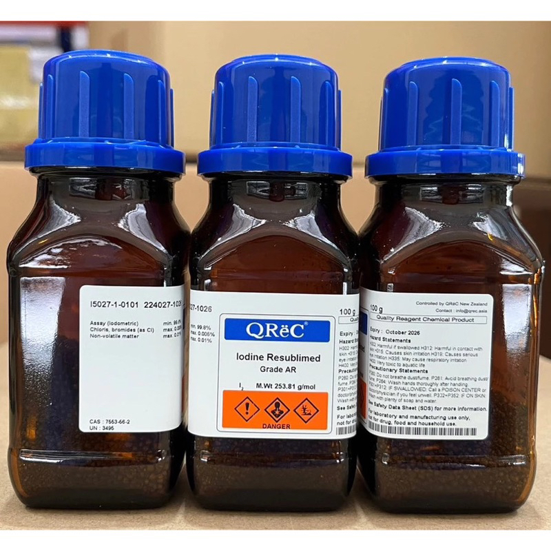 [wait 2-7 days] (I5027)  Iodine Resublimed, AR Grade  100g/500g ยี่ห้อ Qrec
