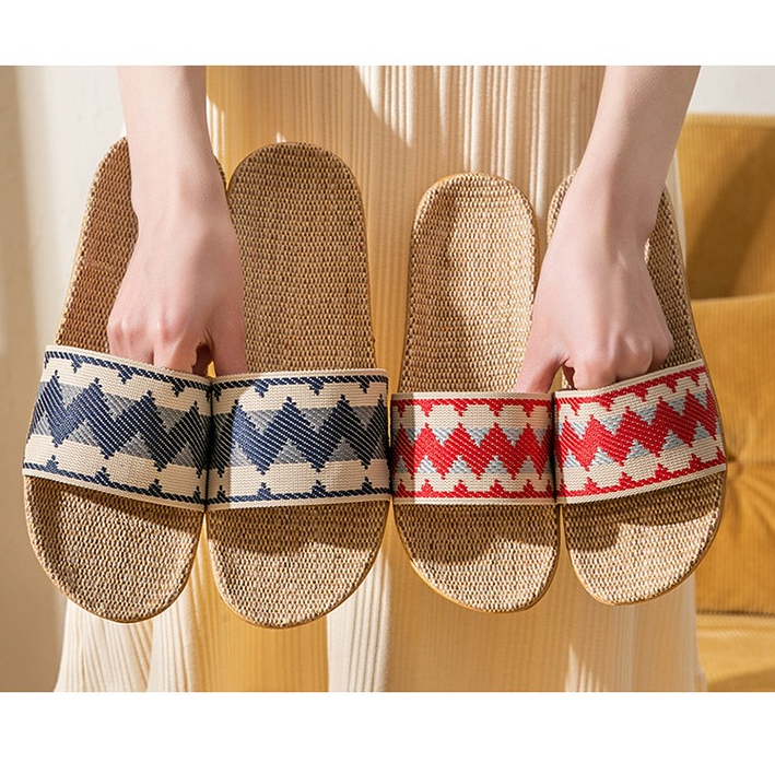 รองเท้าแตะสาน ลายผ้าอินเดีย พื้นทอเชือกปอ 💕🔐✏️💛พร้อมส่งจาก กทม 3สี