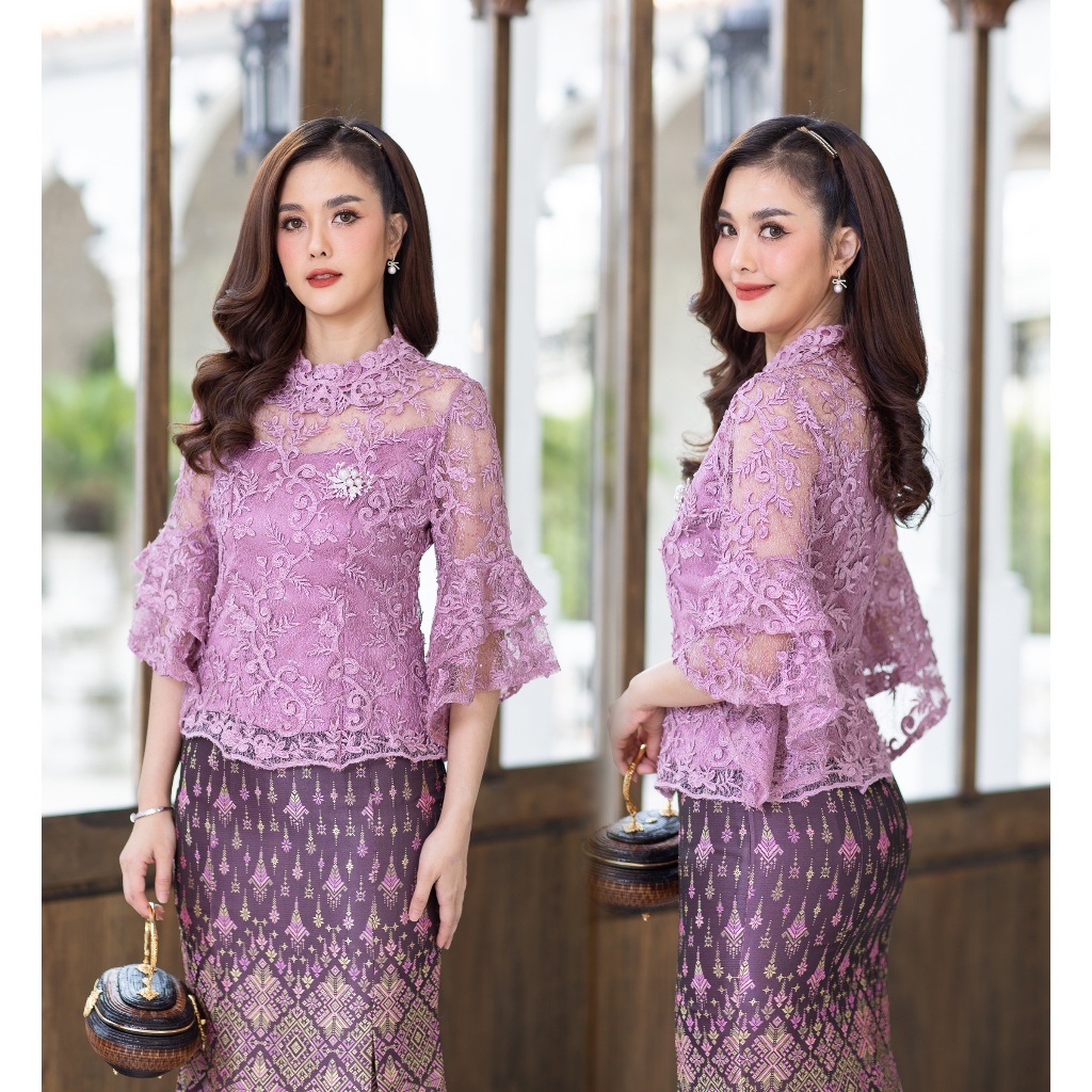 CHANIDA เสื้อลูกไม้พรีเมี่ยม ทรงคอกลม แขนอรชร 2 ชั้น (รหัส 8272) *ราคานี้เฉพาะเสื้อ*