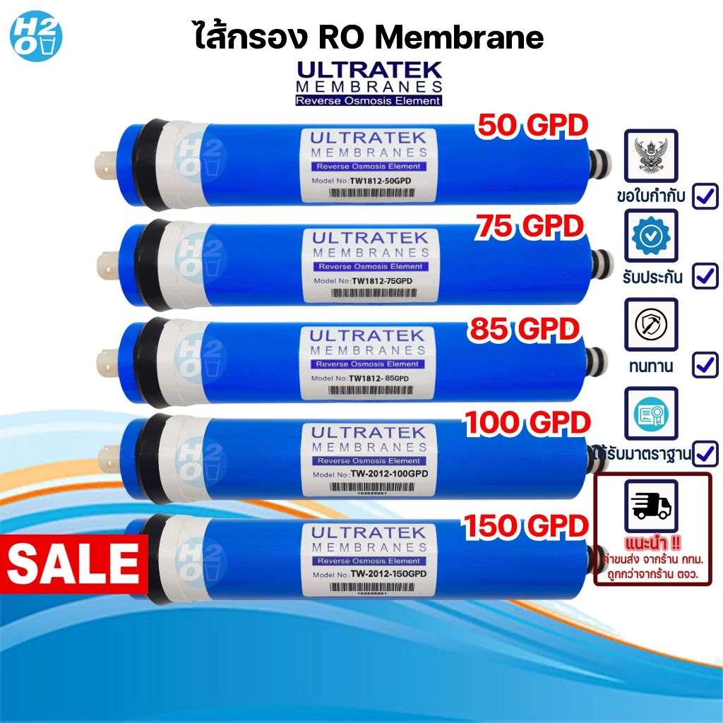 Ultratek ไส้กรองน้ำ ไส้กรองเมมเบรน RO Membrane 50 75 85 100 150 GPD เครื่องกรองน้ำ ตู้น้ำหยอดเหรียญ