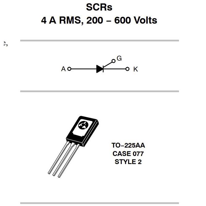 Thyristor ไทริสเตอร์ C106DG C106 (จำนวน 10ชิ้น) SCR 400V 4A 200uA TO-225 LITTELFUSE ของแท้