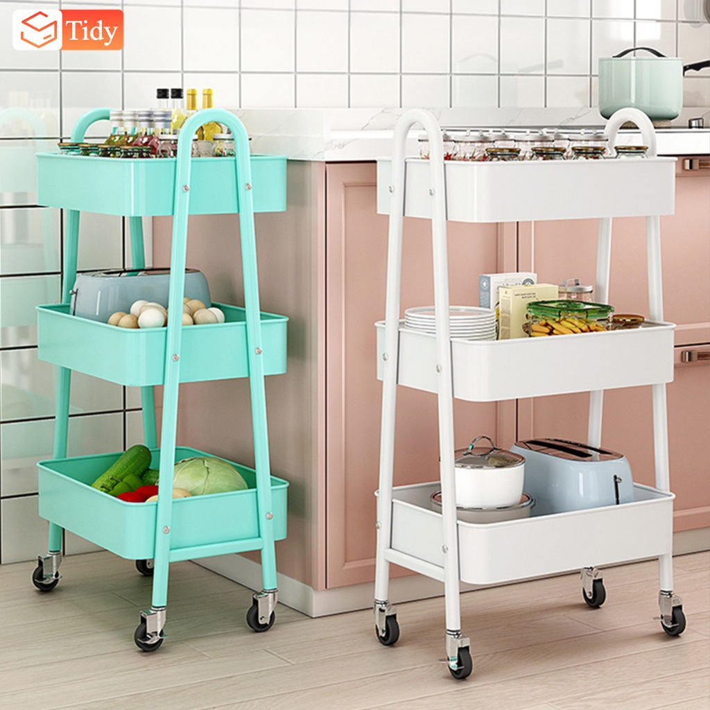 รถเข็น เหล็ก ชั้นวางของมีล้อ 3/4ชั้น ชั้นรถเข็น พร้อมล้อเลื่อน+ที่จับ แข็งแรงกันสนิม เคลื่อนย้ายสะดวก ชั้นวางของเหล็ก