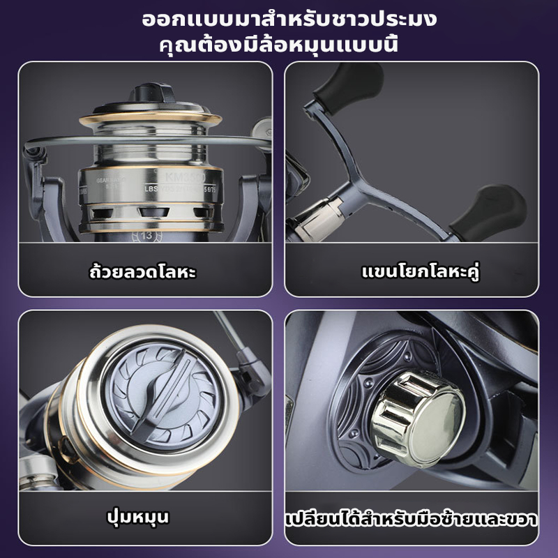 🔥KM1000-5000 Series🔥รอกเบ็ดตกปลา รอกสปินนิ่ง แขนโยกคู่โลหะทั้งหมดออกแ 8Kg Max Drag อัตราส่วน เกียร์5.2:1 - รูปที่ 5