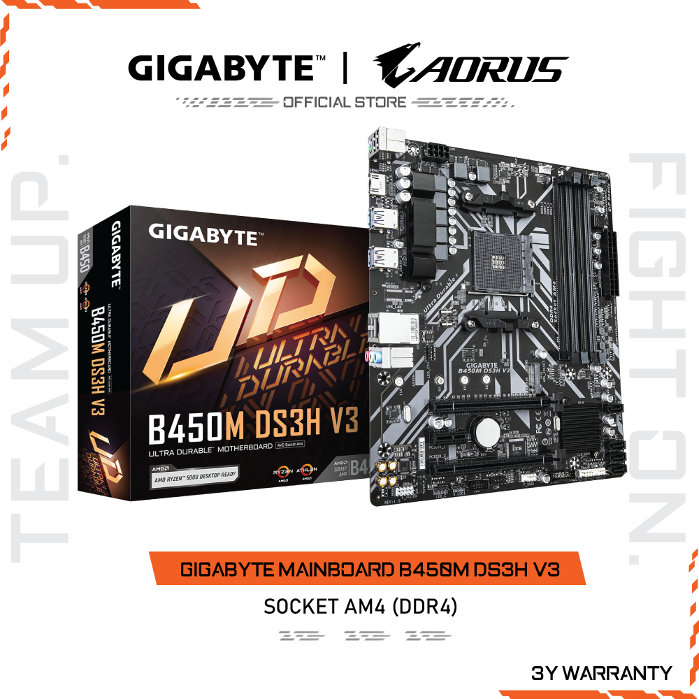 GIGABYTE MAINBOARD B450M DS3H V3 เมนบอร์ด B450M DS3H V3-REV1.5