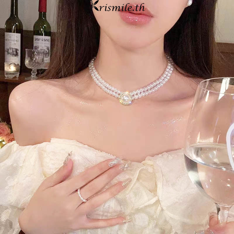 COD-ในไทย💖สร้อยคอมุก โซ่ไหปลาร้า ย้อนยุคระดับไฮเอนด์ สไตล์หรูหราแสง สำหรับผู้หญิง เครื่องประดับแฟชั่น-Kri