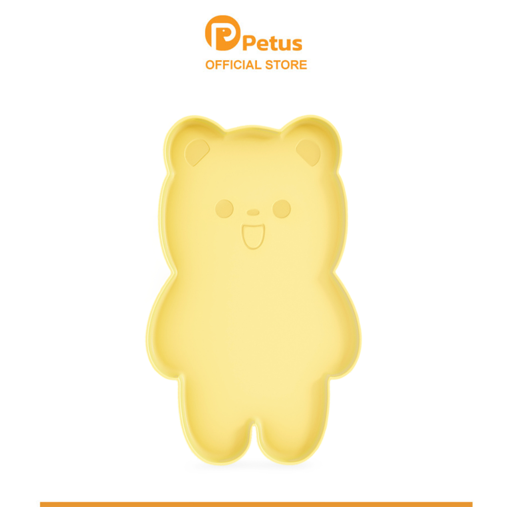 Petus ถาด ถาดรองชามสัตว์เลี้ยง แผ่นรองจานสัตว์เลี้ยง รูปทรงหมี ถาดรองกันลื่น ป้องกันเศษอาหารตกลงพื้น