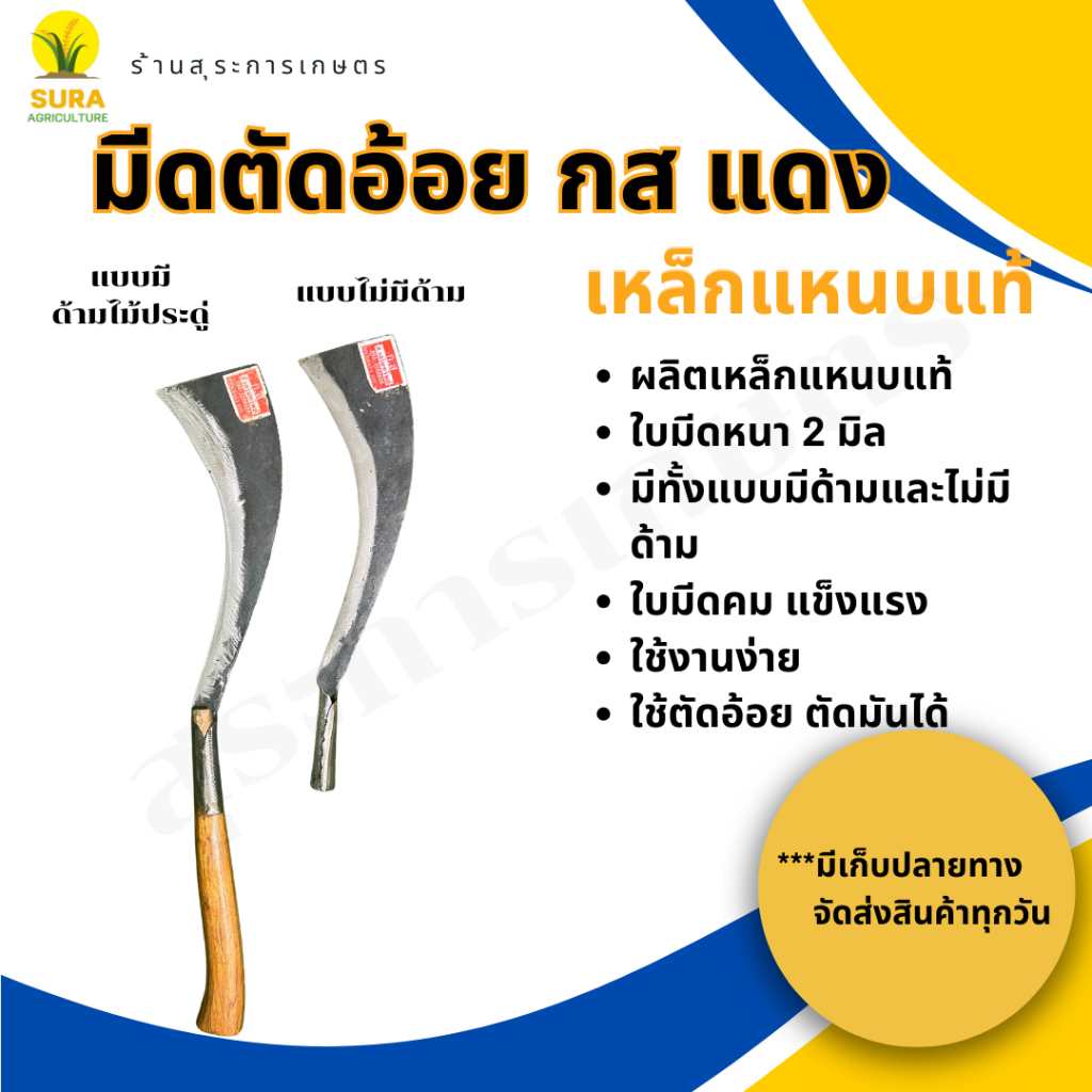 มีดตัดอ้อย กส แดง เสริมทรัพย์ เหล็กแหนบแท้ มี2ตัวเลือกแบบต่อด้ามไม้ประดู่และแบบไม่ต่อด้าม ใช้ตัดอ้อย