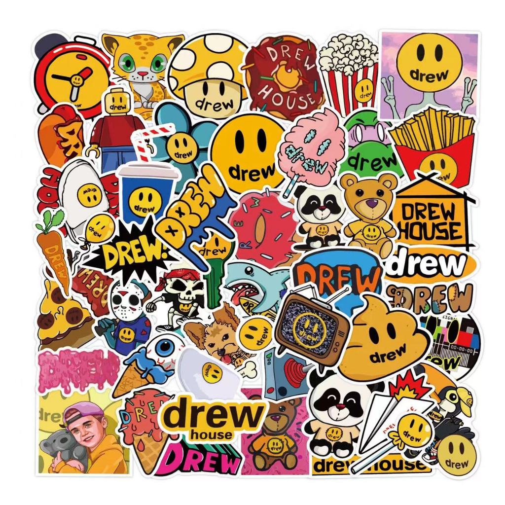1 แพ็ก 50 ชิ้น การ์ตูน drew หน้ายิ้ม สติ๊กเกอร์ ใช้ตกแต่งกระเป๋าเดินทาง เคสไอแพด แก้วน้ำ เคสโทรศัพท์ แล็ปท็อป กีตาร์